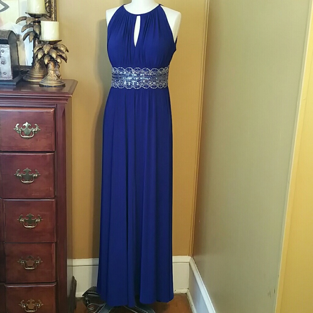 R&M Richards Sleeveless Beaded Formal Halter Gown